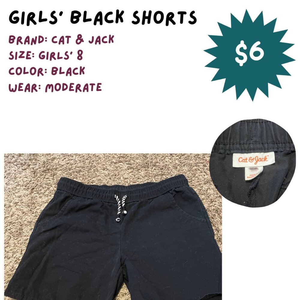 Girls' Black Shorts, Size 8, Cat & Jack